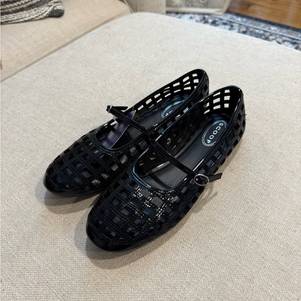Scoop Women's Caged Mary Jane Ballet Flats, Black Patent, NWT